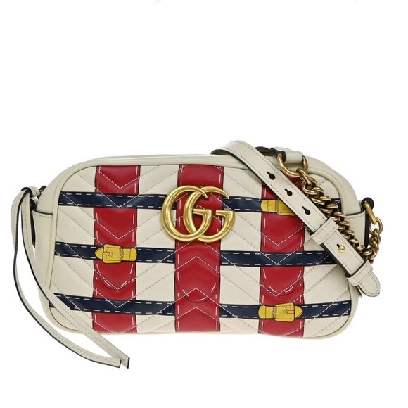 GUCCI GG Marmont Quilting Belt Print Chain Shoulder Bag Leather White 636KA827 - Picture 1 of 15